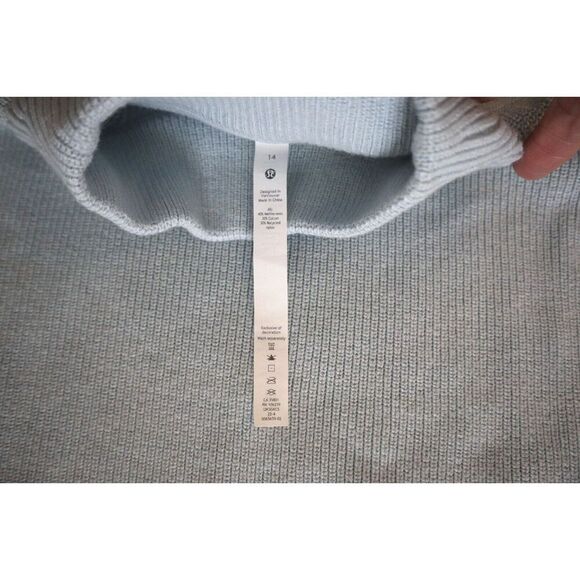 Lululemon Women's Sz 14 Blue Merino Wool-Blend Ribbed Turtleneck Sweater - Picture 4 of 9